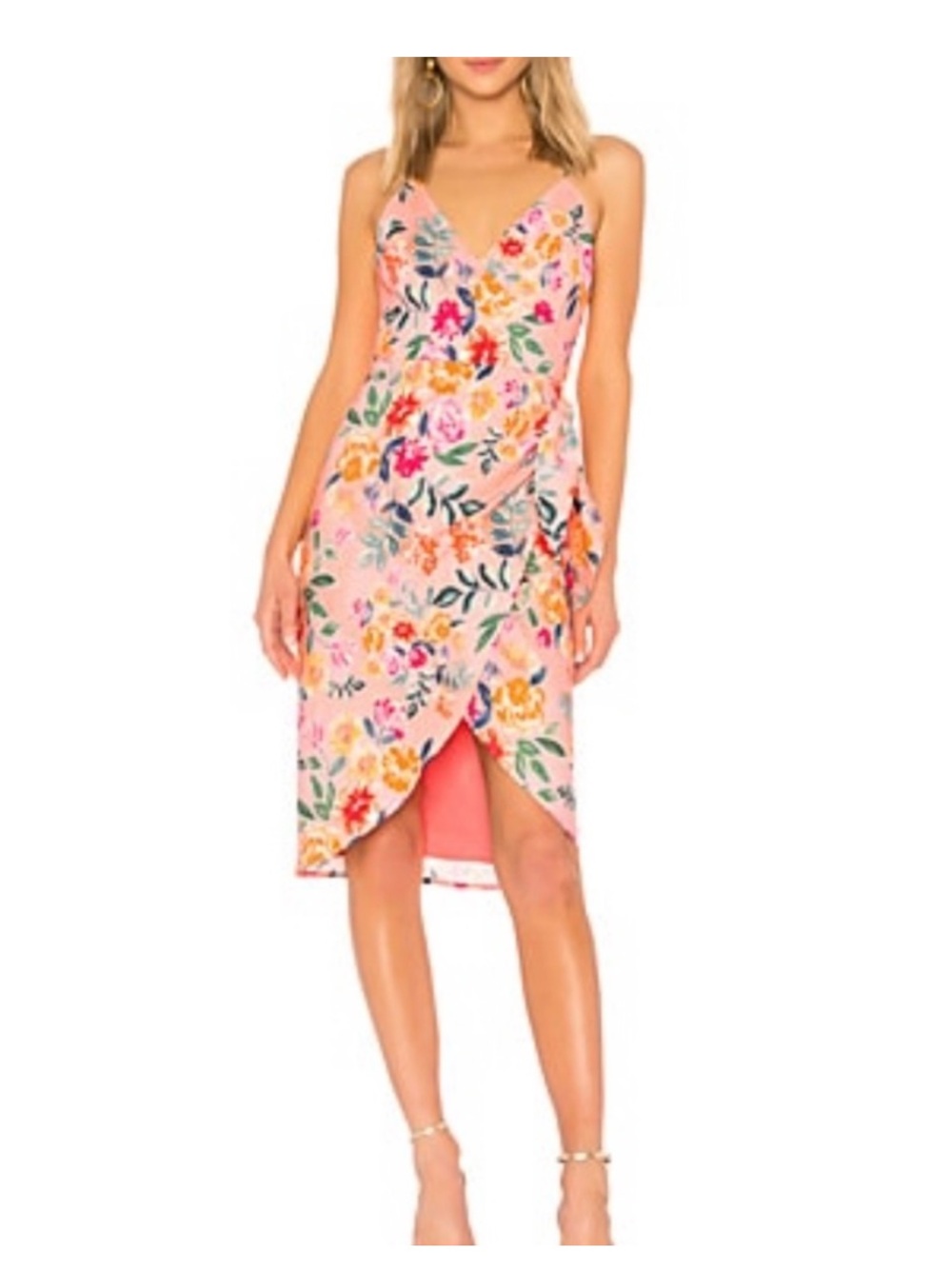 Lovers + Friends Pink Floral Wrap Midi Dress